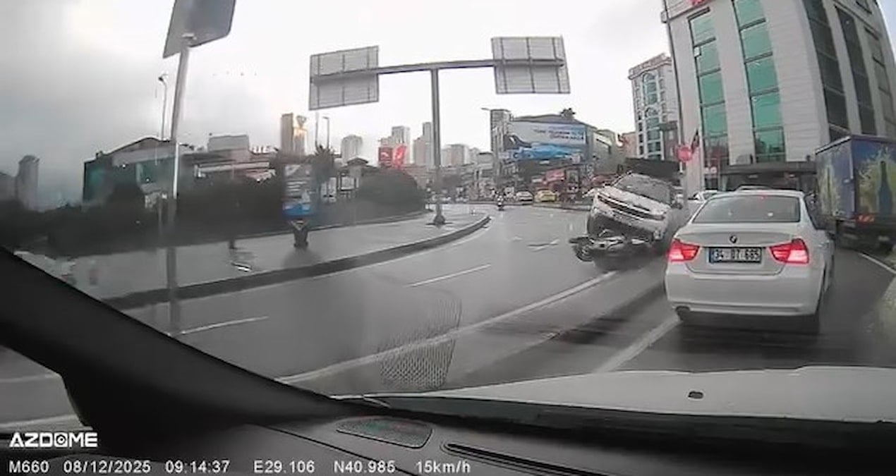 Ataşehir’de otomobil motosiklete çarpıp takla attı: Ölümden döndü